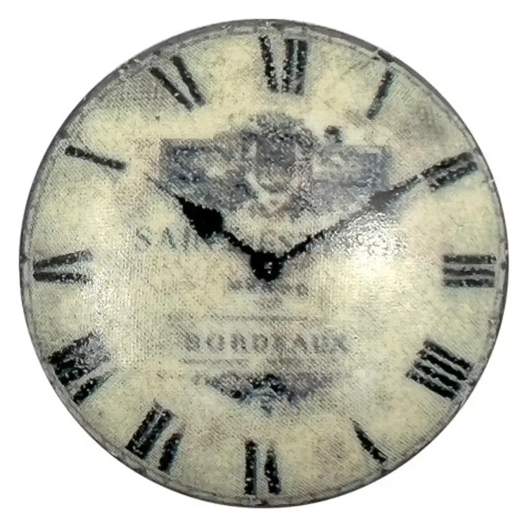 Set of Six Black And White Distressed Clock Face Ceramic Drawer Pull Knobs