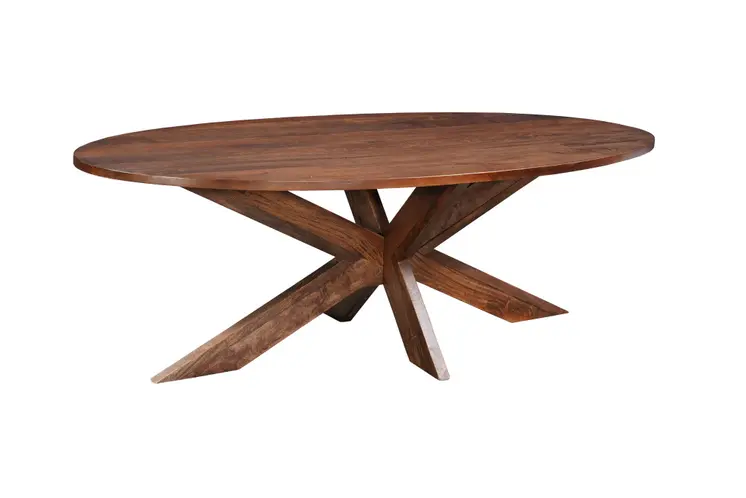 92" Brown Solid Wood Cross Leg Base Oval Dining Table