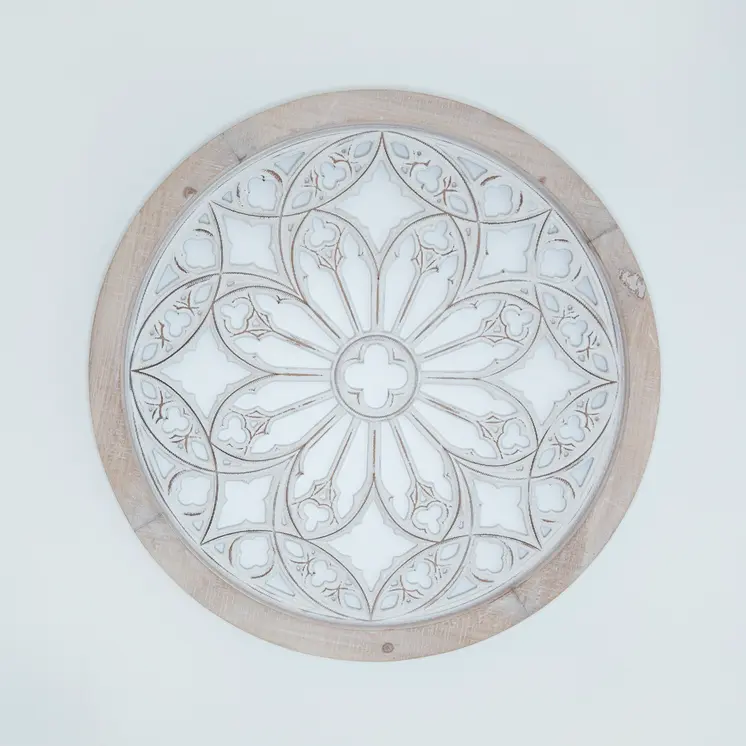 25" X 25" White Wood Circle Hanging Wall Decor