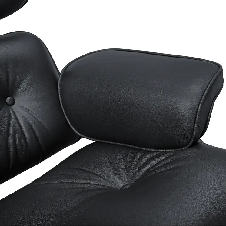 27" Black and Light Brown Tufted Genuine Leather Swivel Lounge Chair With Ottoman