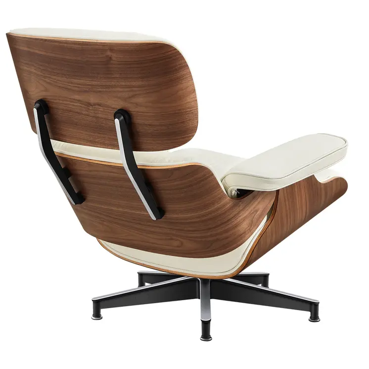 27" Off White and Light Brown Tufted Genuine Leather Swivel Lounge Chair With Ottoman