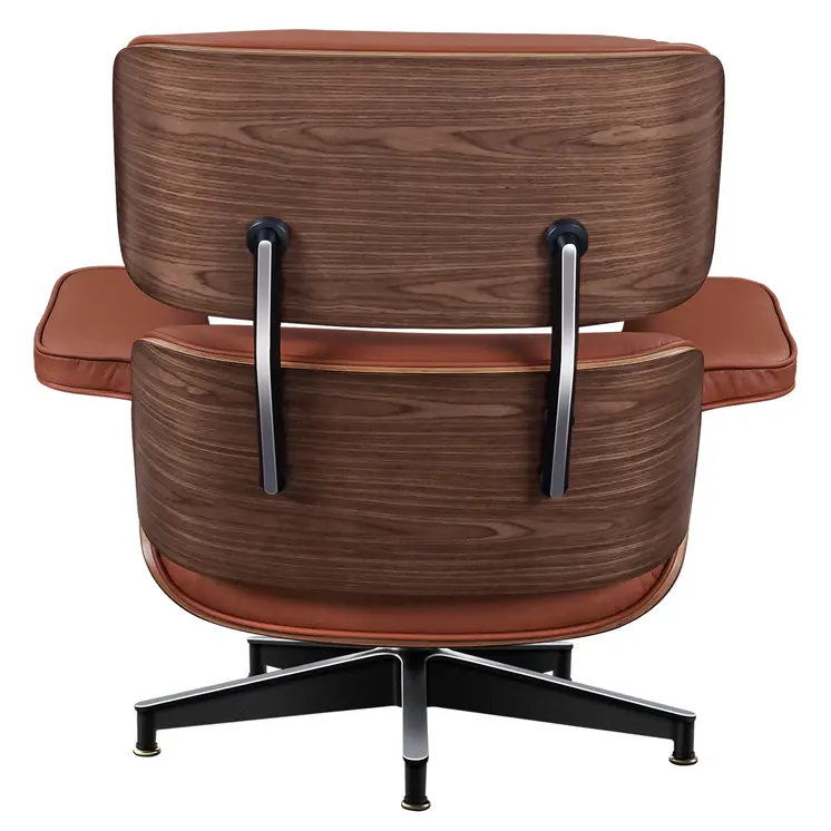 27" Brown and Light Brown Tufted Genuine Leather Swivel Lounge Chair With Ottoman