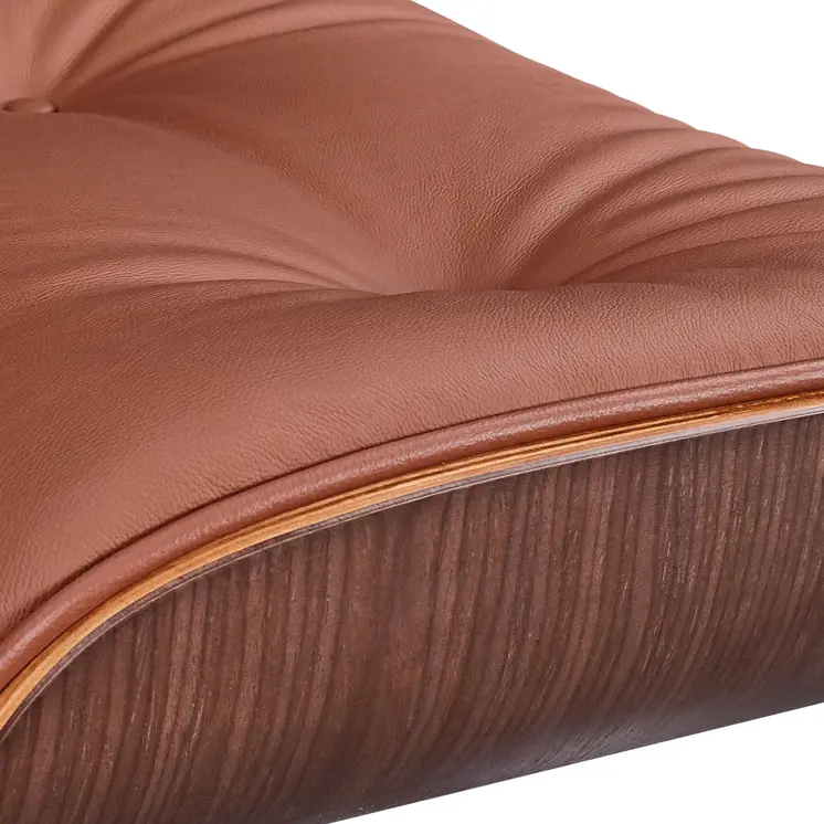 27" Brown and Light Brown Tufted Genuine Leather Swivel Lounge Chair With Ottoman