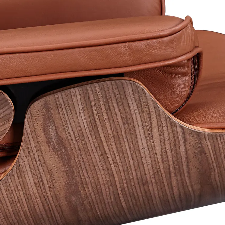 27" Brown and Light Brown Tufted Genuine Leather Swivel Lounge Chair With Ottoman