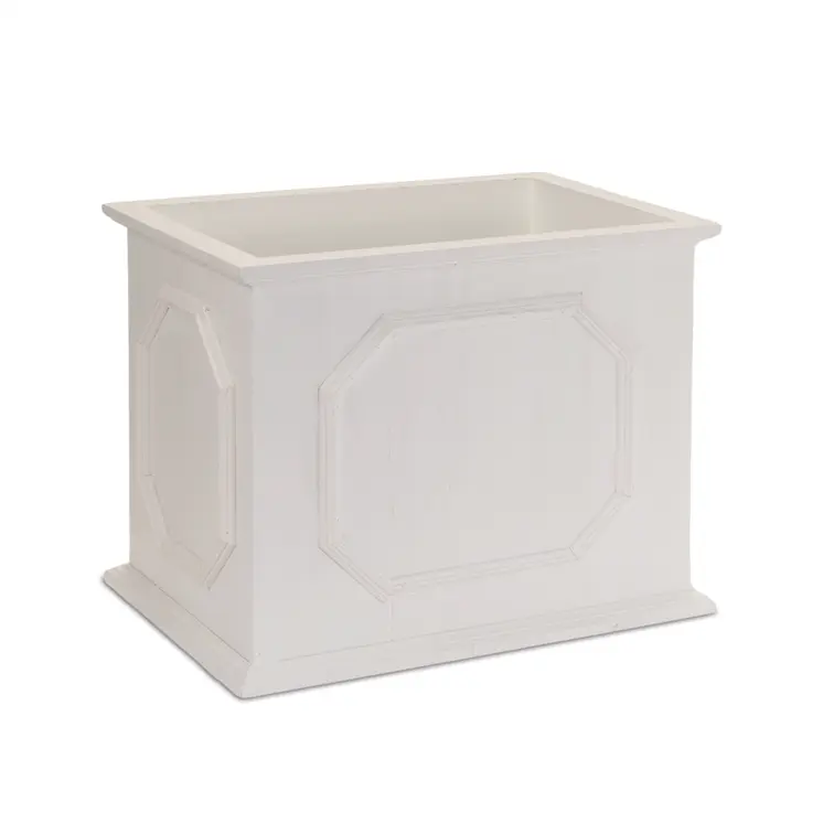 Set of Three White Wood 1 Ounce Geometric Rectangular Planter Boxes