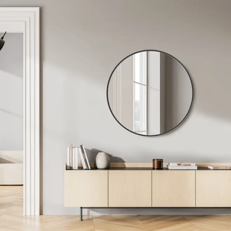 30" Black Metal Round Framed Bathroom Vanity Mirror