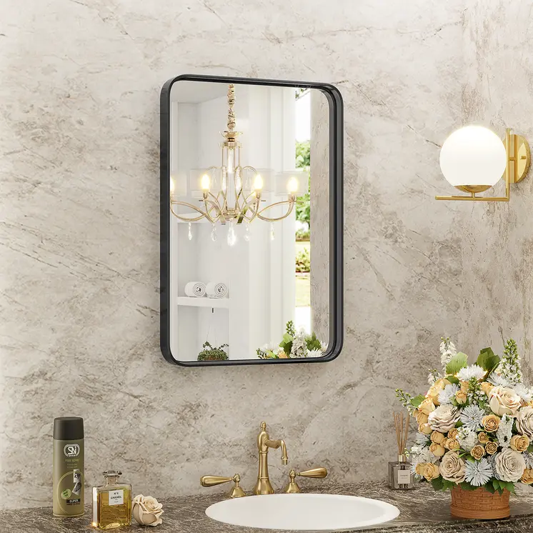30" Black Metal Framed Bathroom Vanity Mirror