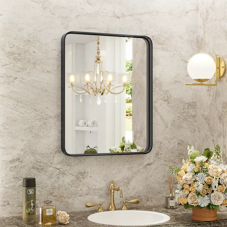 35" Black Metal Framed Bathroom Vanity Mirror