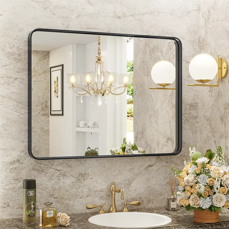39" Black Metal Framed Bathroom Vanity Mirror
