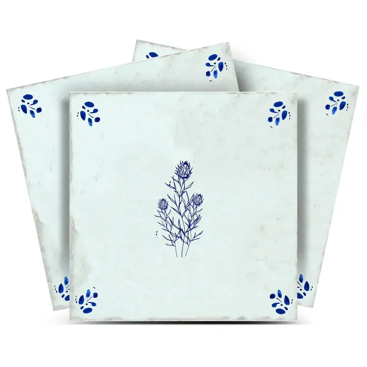 4" x 4" Blue Vinyl Arabesque Peel And Stick Removable Tiles