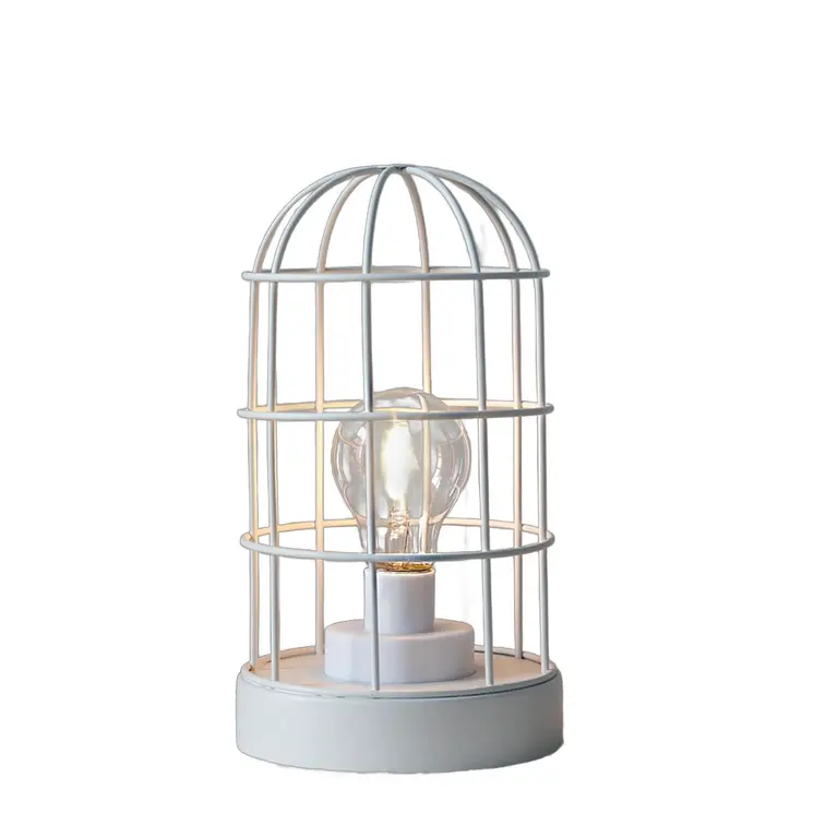 10" White Metal Round Bedside Lamp With Black Cylinder Shade