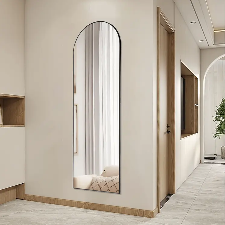 63" Black Metal Arch Framed Full Length Mirror