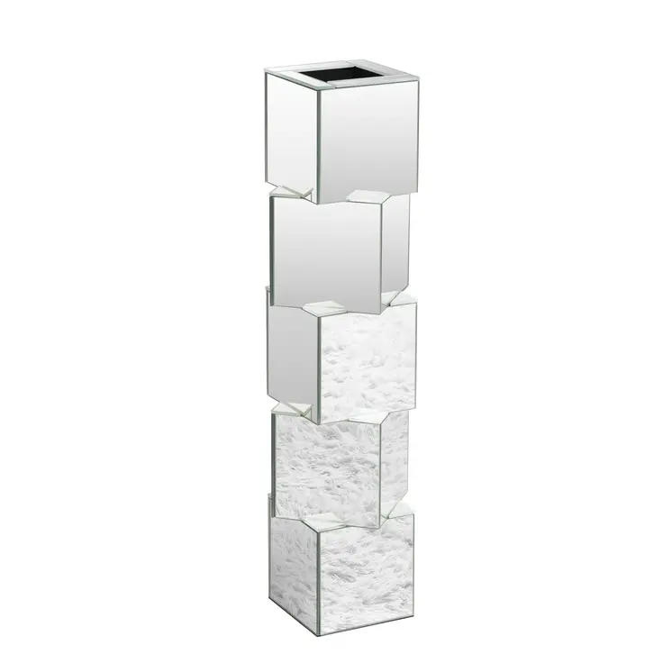 28" Silver Mirrored Glass Blocks Floor Vase