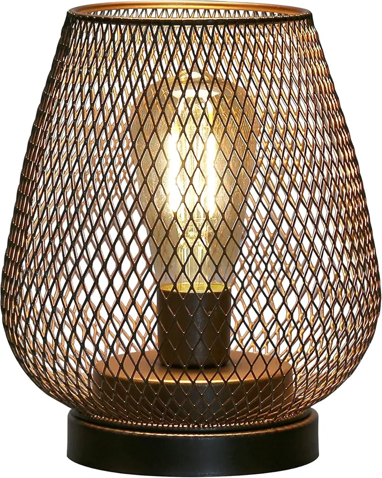 7" Black Metal Novelty Bedside Lamp With Black Cone Shade