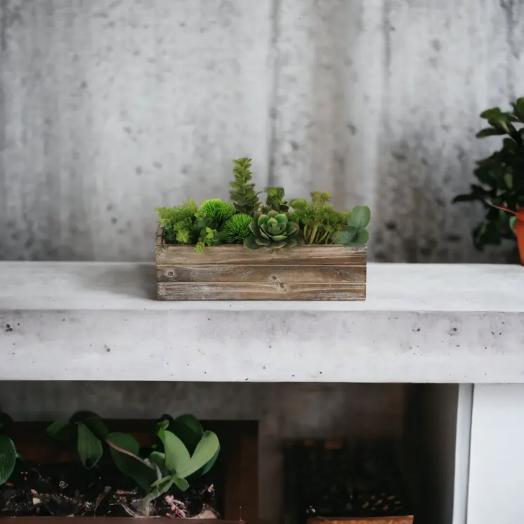 Brown Wood 200 Ounce Rectangular Distressed Planter Box