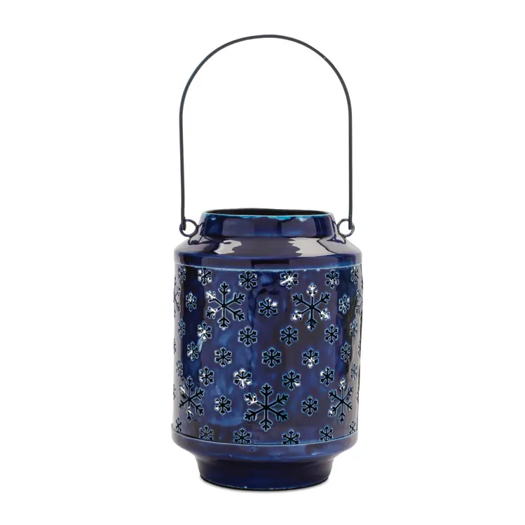 10" Blue Abstract Iron Tabletop Pillar Candle Holder