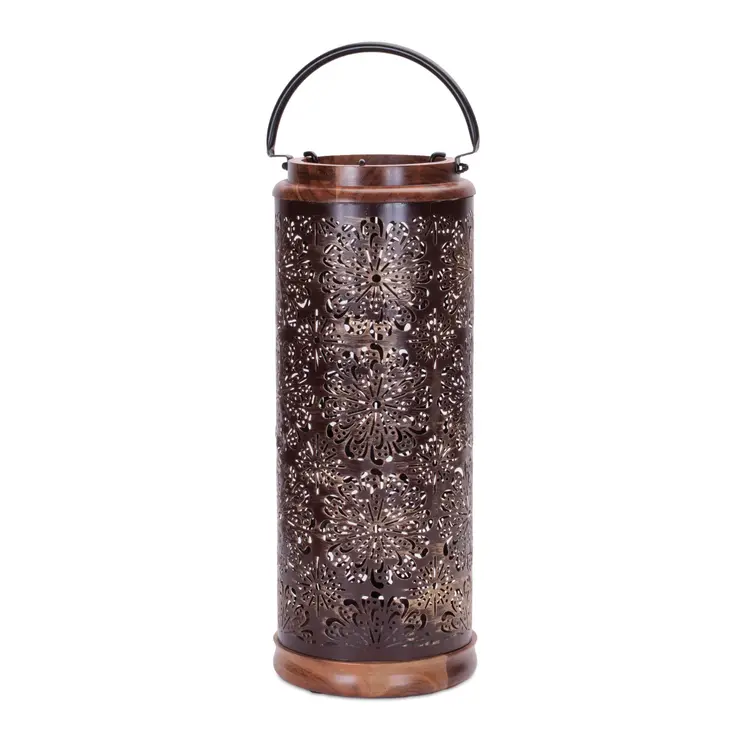 19" Brown Abstract Manufactured Wood Tabletop Pillar Candle Holder