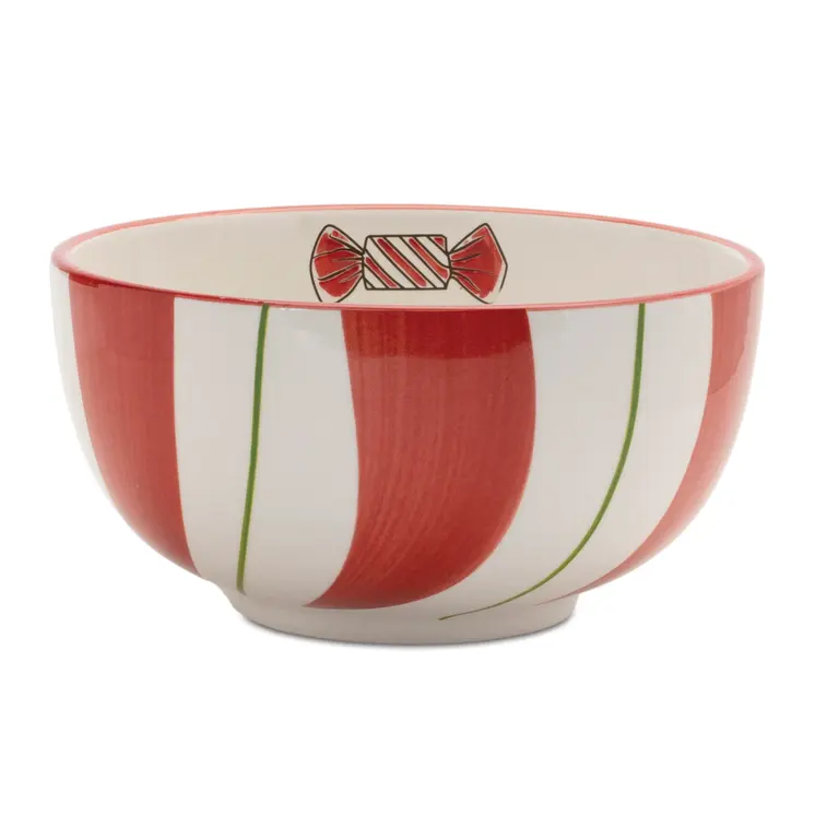 Set of Four 6" Red And White Ceramic Christmas Round Candy or Nut Bowls