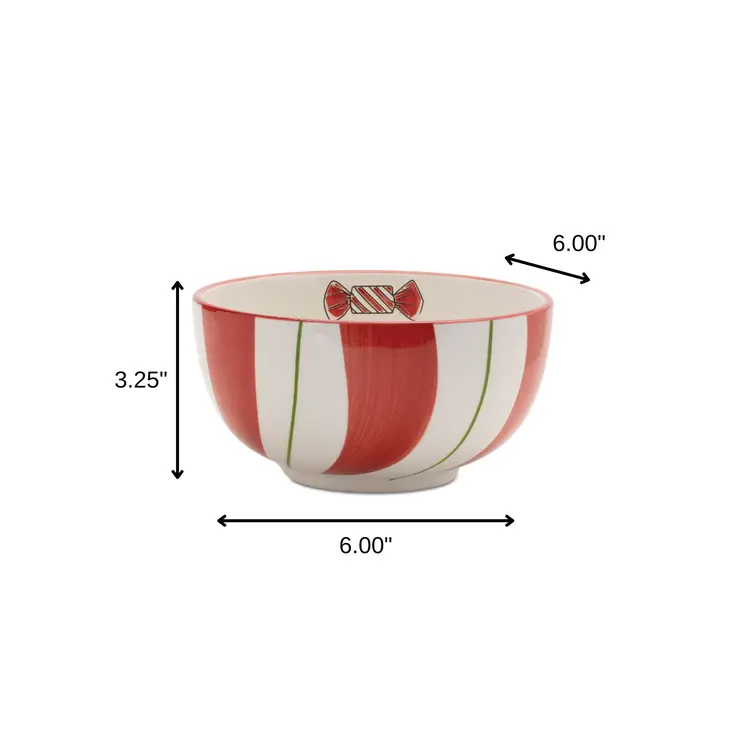 Set of Four 6" Red And White Ceramic Christmas Round Candy or Nut Bowls