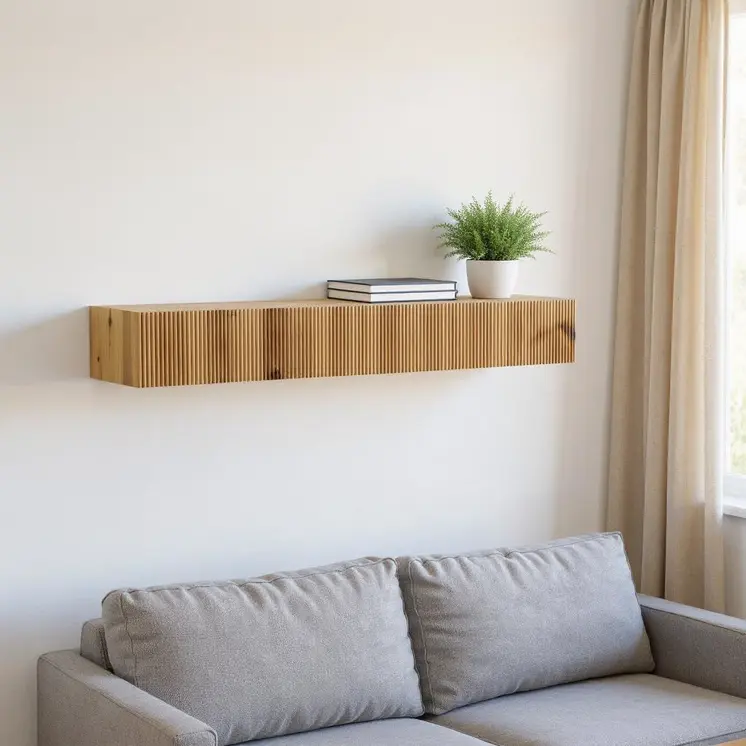 60" Natural Solid Wood Wall Mounted Floating Shelf