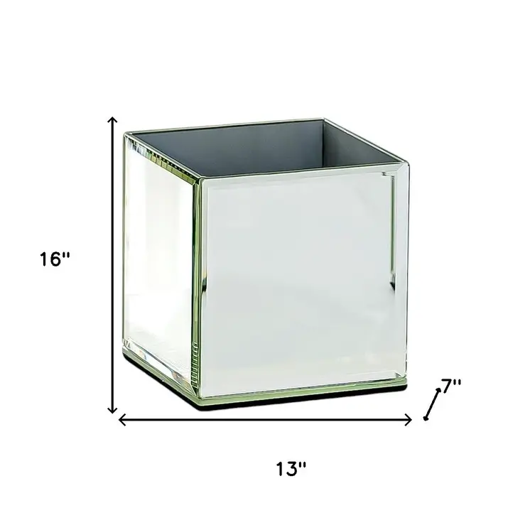 Set of Six Silver Crystal And Mirrored Glass Square Table Vases With Crystals