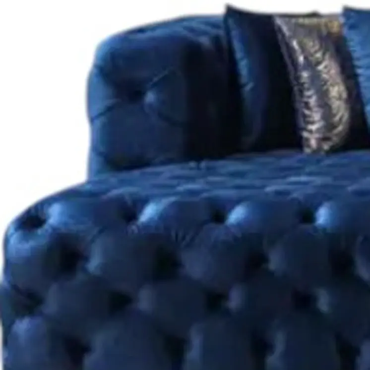 Tufted Blue Velvet Modular U Shaped Sofa and Chaise Sectional With Toss Pillows