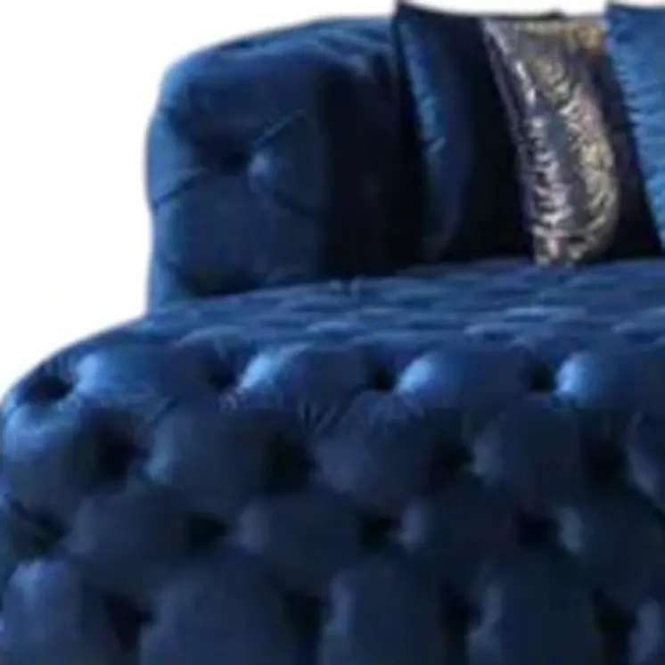 Tufted Blue Velvet Modular U Shaped Sofa and Chaise Sectional With Toss Pillows