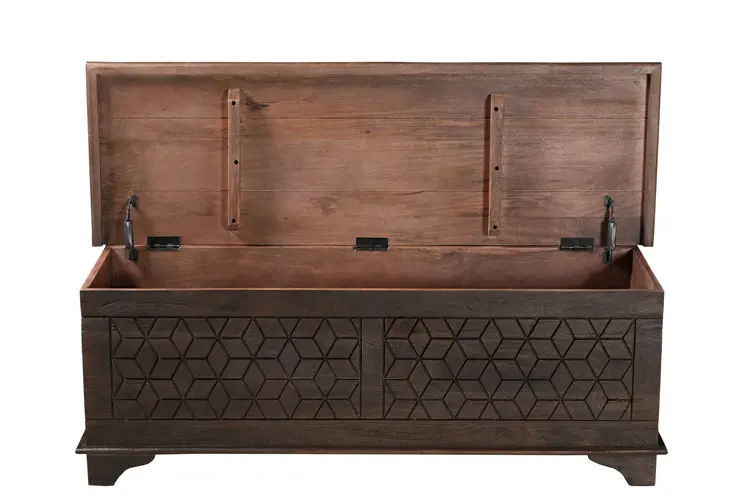52" Brown Solid Wood Geometric Storage Ottoman