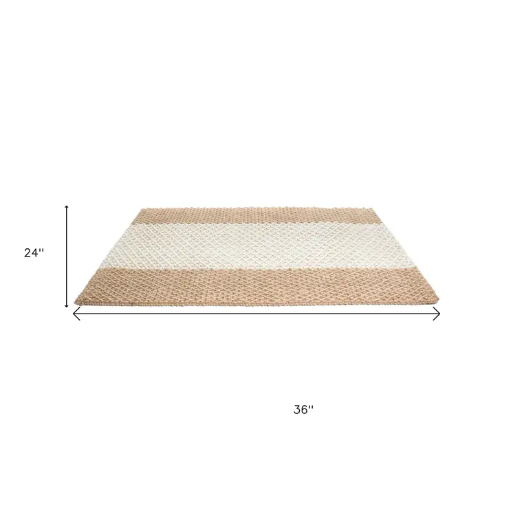 2' X 3' Beige And Brown Jute Striped Hand Woven Area Rug