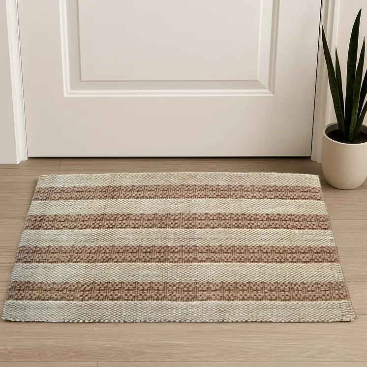 2' X 3' Beige And Brown Jute Striped Hand Woven Area Rug