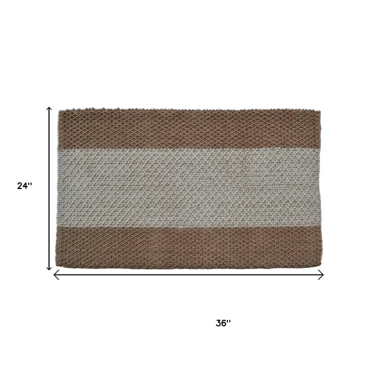 2' X 3' Brown And Beige  Jute Striped Hand Woven Area Rug
