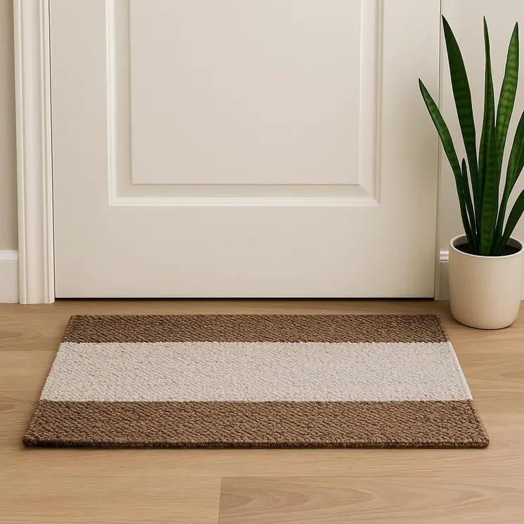 2' X 3' Brown And Beige  Jute Striped Hand Woven Area Rug