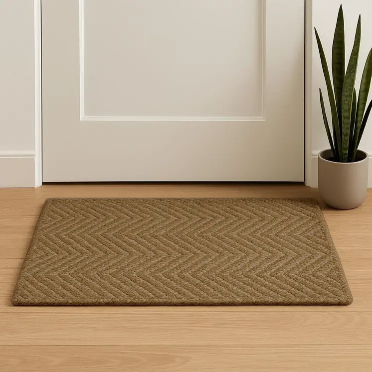 2' X 3' Beige And Brown Jute Chevron Hand Woven Area Rug