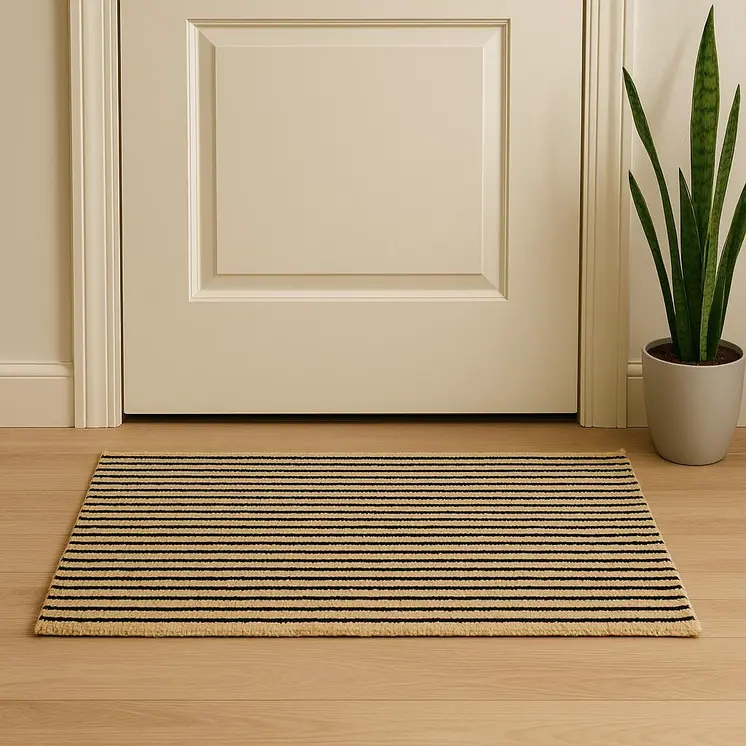 2' X 3' Black And Brown Jute Striped Hand Woven Area Rug