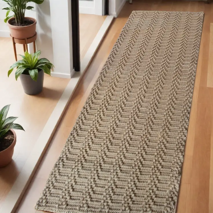 6' Natural Jute Abstract Hand Woven Area Rug