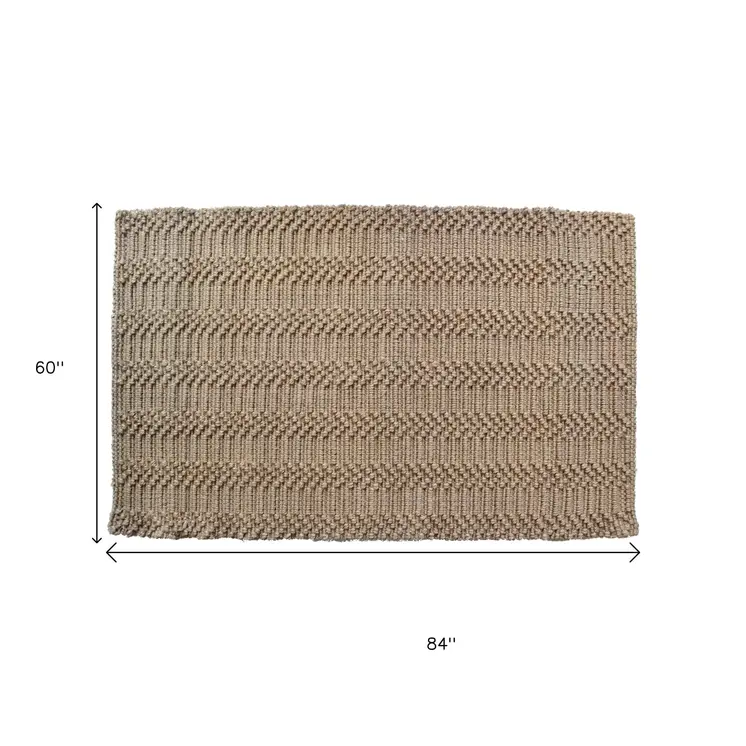 5' X 7' Beige And Brown Jute Abstract Hand Woven Area Rug