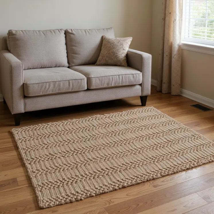 5' X 7' Beige And Brown Jute Abstract Hand Woven Area Rug