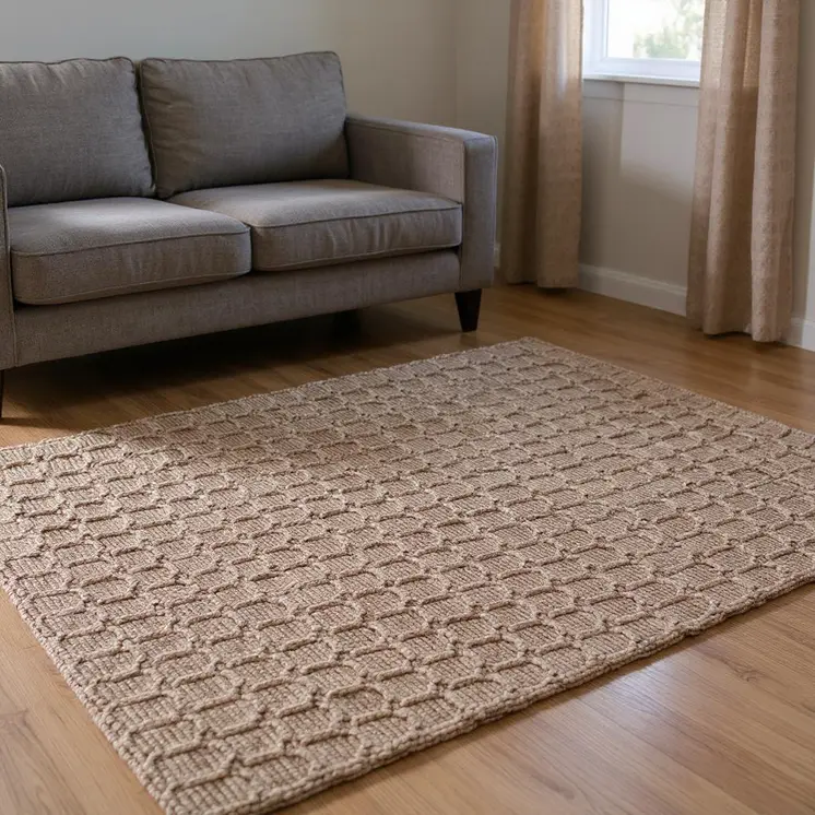 6' X 9' Beige And Brown Jute Geometric Hand Woven Area Rug