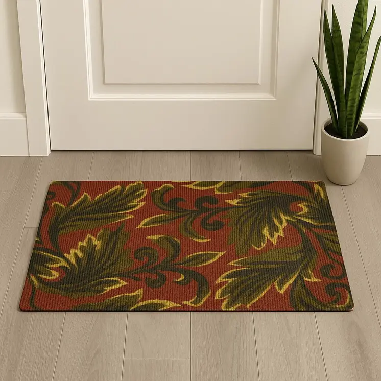 2' X 3' Brown And Green Jute Botanical Leaves Hand Woven Area Rug