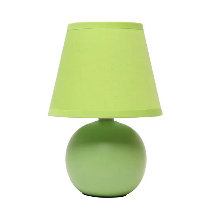 9" Green Ceramic Round Table Lamp With Green Drum Shade