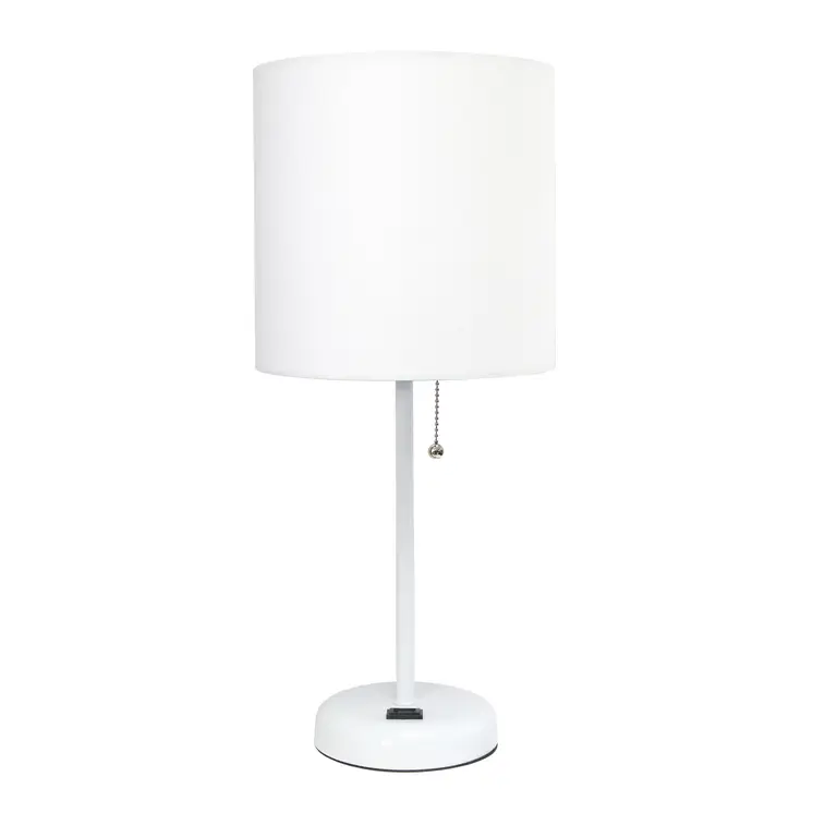 20" White Metal Table Lamp With White Drum Shade