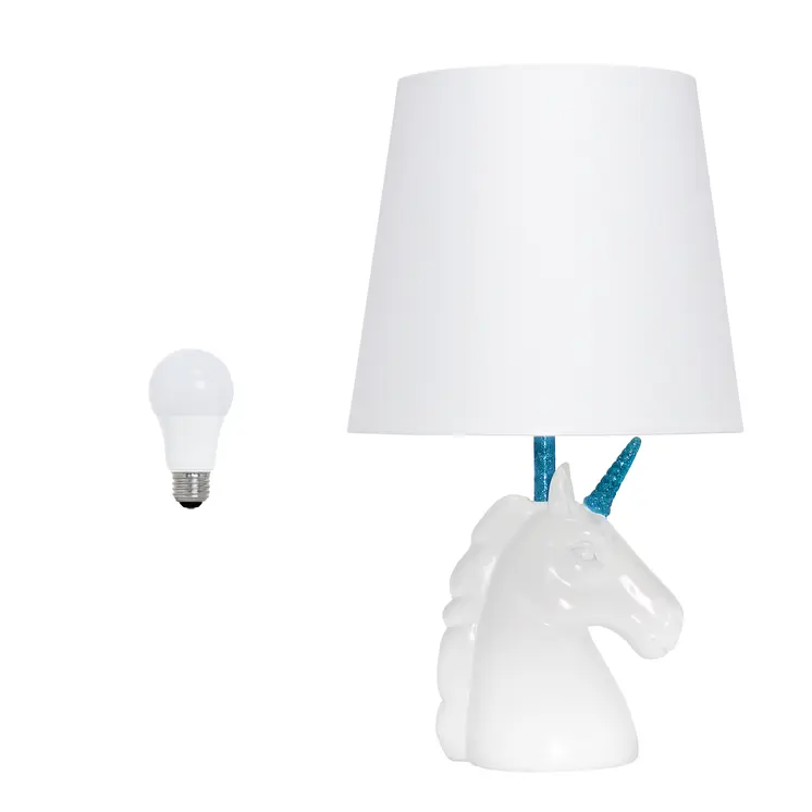 16" White And Blue Novelty Table Lamp LED With White Drum Shade