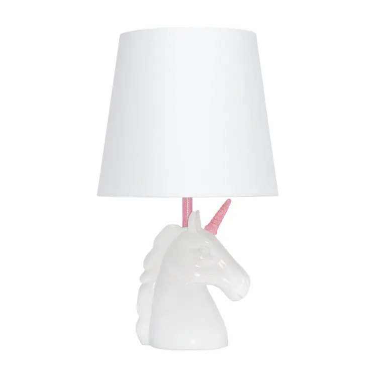 16" White And Pink Novelty Table Lamp With White Drum Shade