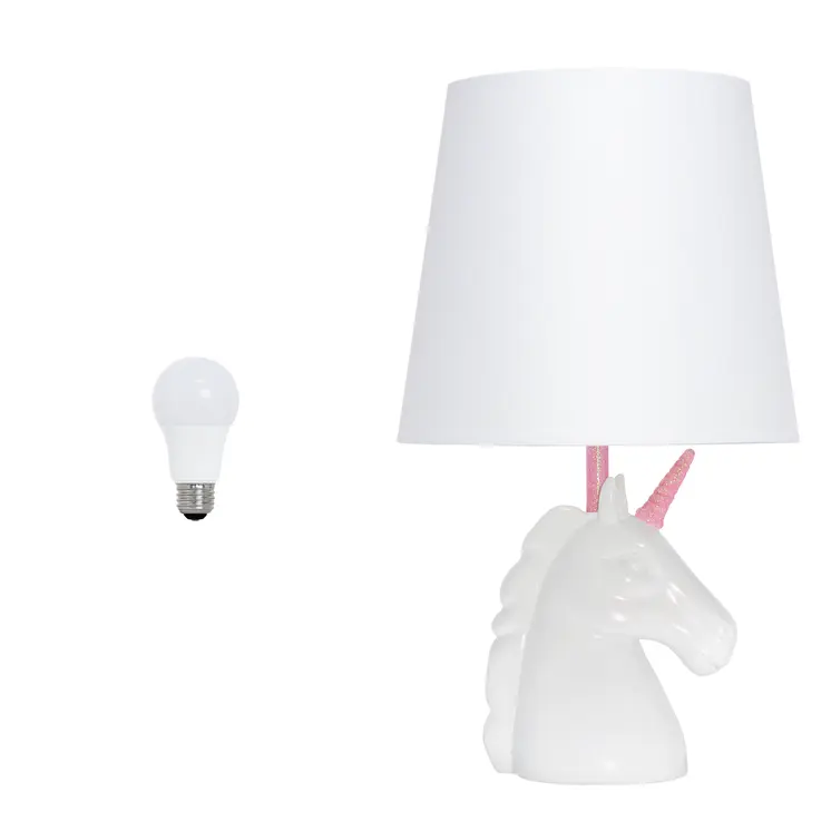 16" White And Pink Novelty Table Lamp LED With White Drum Shade