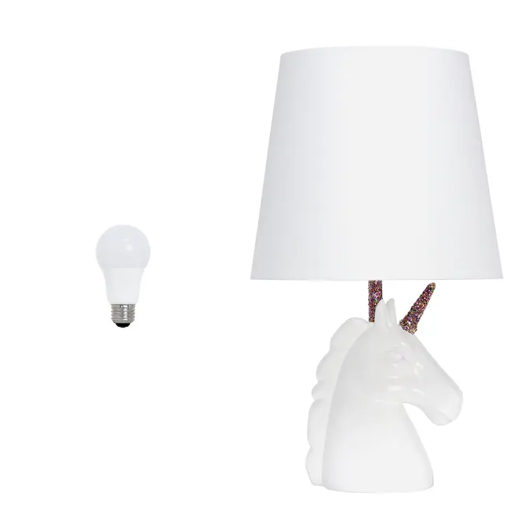 16" White And Rainbow Novelty Table Lamp LED With White Drum Shade