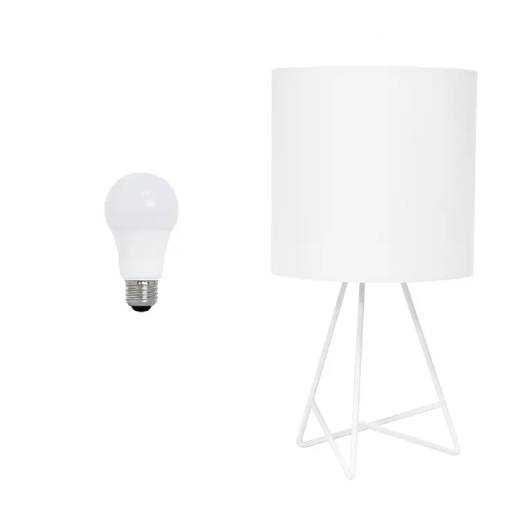 14" White Metal Tripod Table Lamp LED With White Drum Shade
