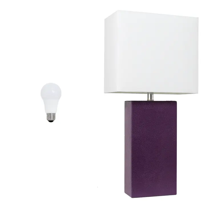 21" Eggplant Faux Leather Table Lamp LED With White Shade