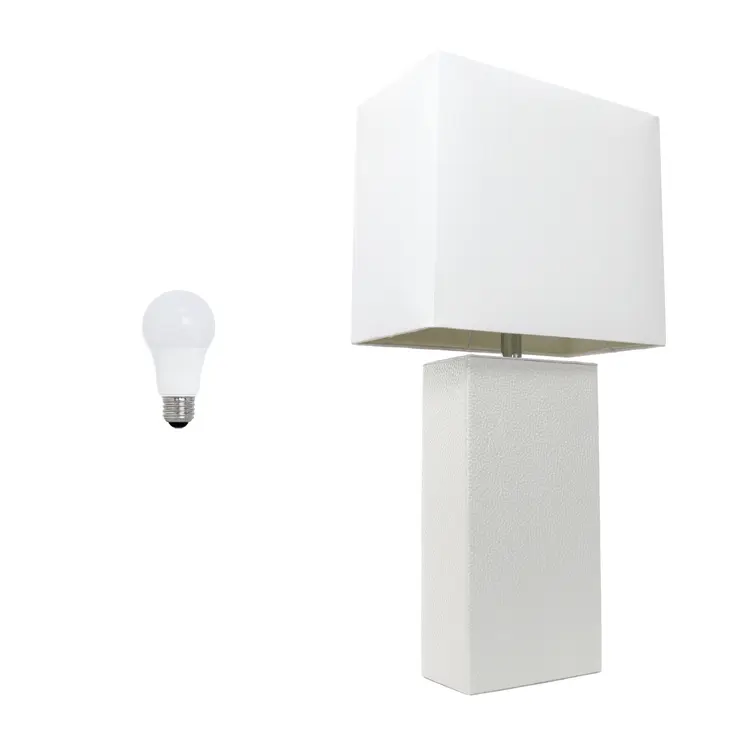 21" White Faux Leather Table Lamp LED With White Shade