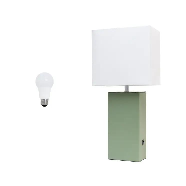 21" Sage Faux Leather USB Table Lamp LED With White Shade