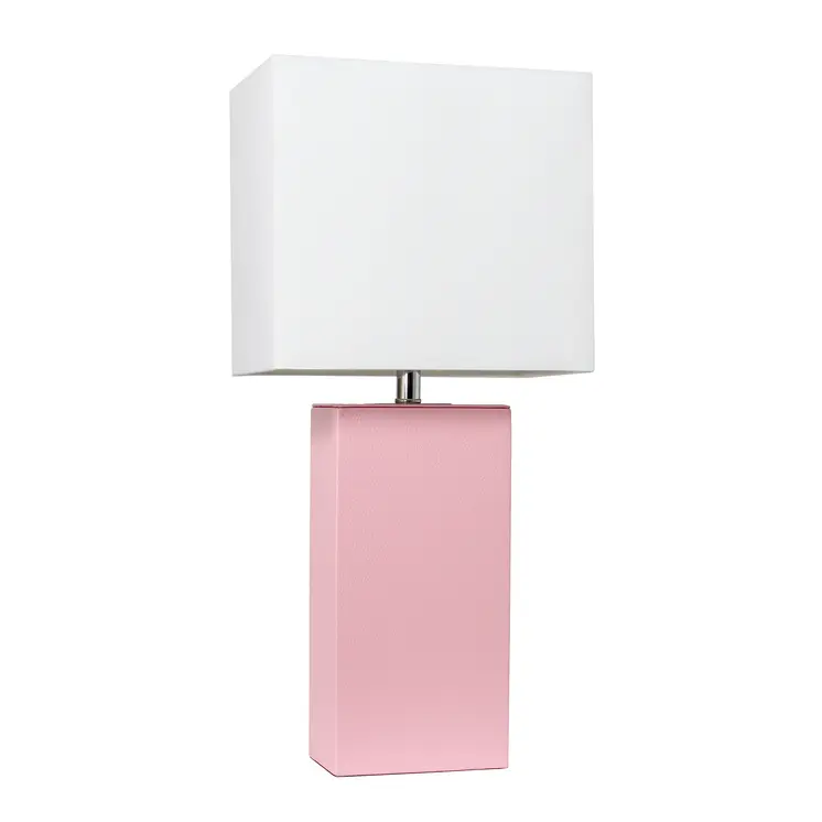 21" Pink Faux Leather Table Lamp With White Shade